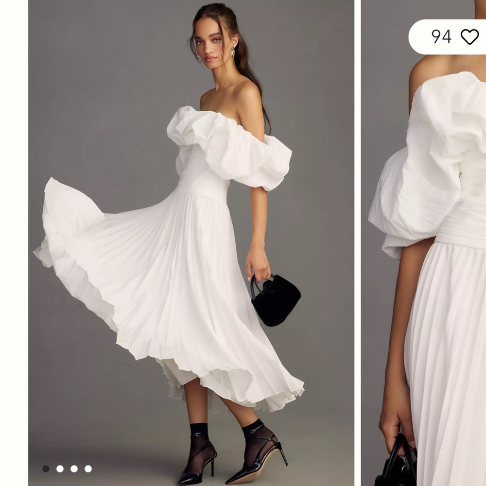 Anthropologie NWT Arahura Pleated Puff Sleeve Midi Dress size 6.